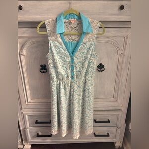 Candalite Blue White Lace Overlay Collared Dress Preppy Twee Dainty‎ Flirty